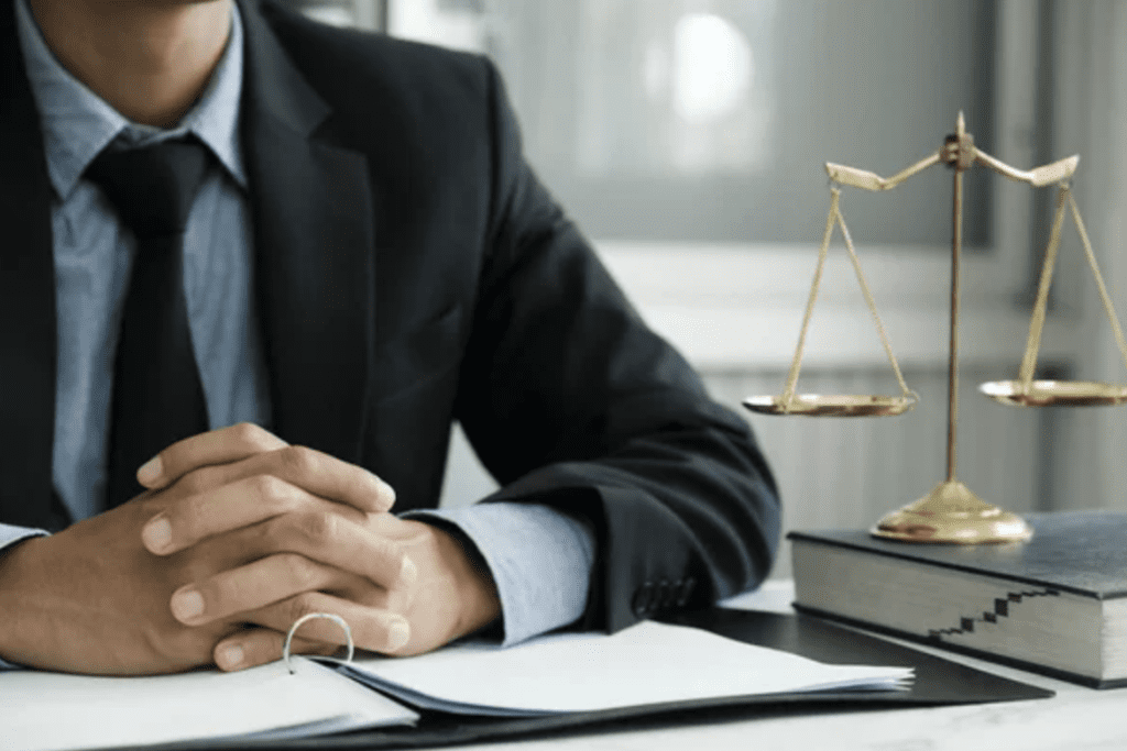 NYC Criminal Lawyer seating behind desk showing trusting gestures to his client