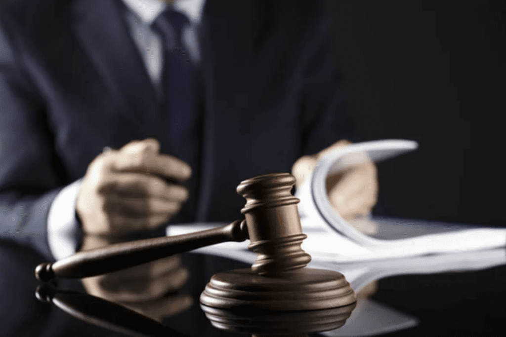Defense Lawyer reading papers